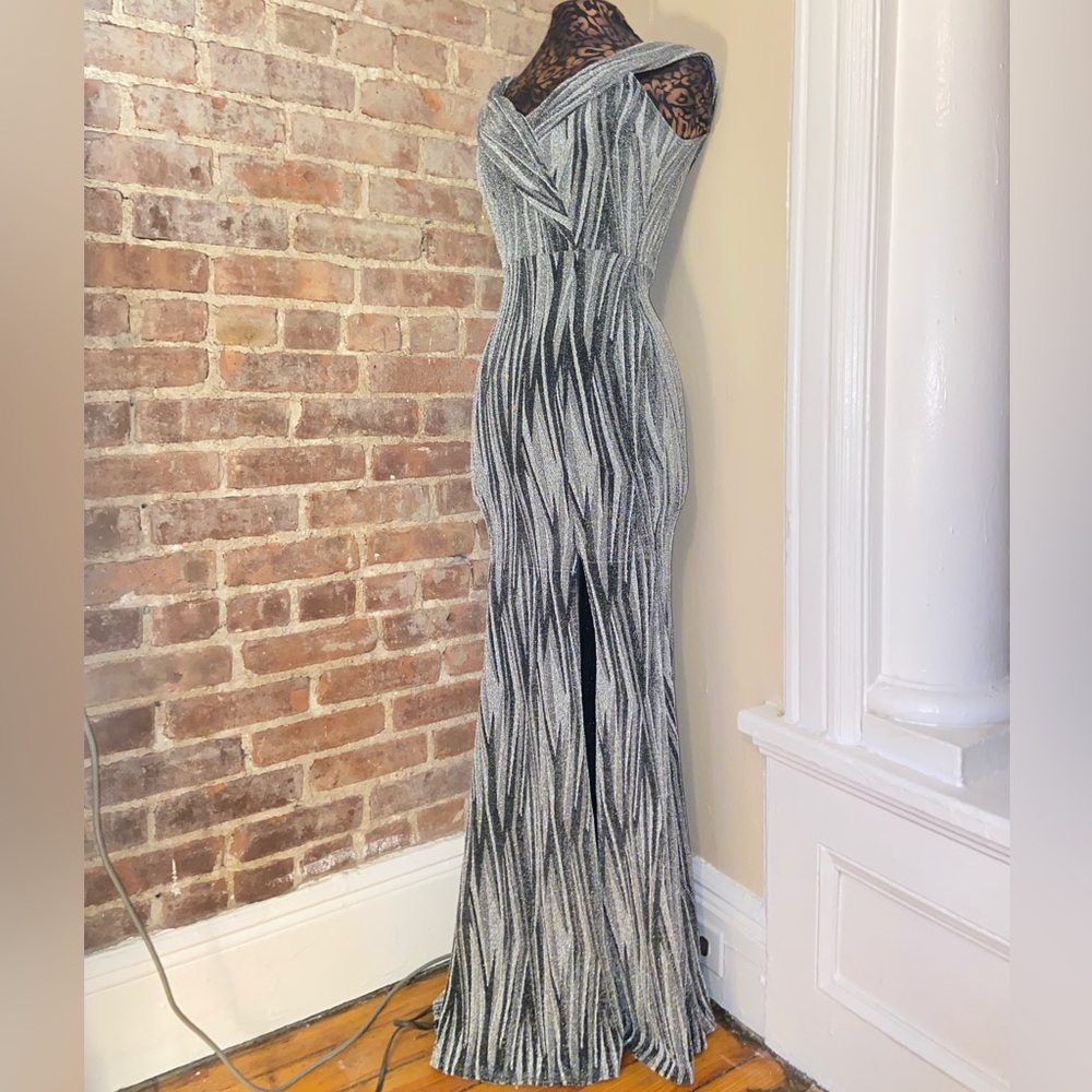 Elegant Black and White Off-Shoulder Gown